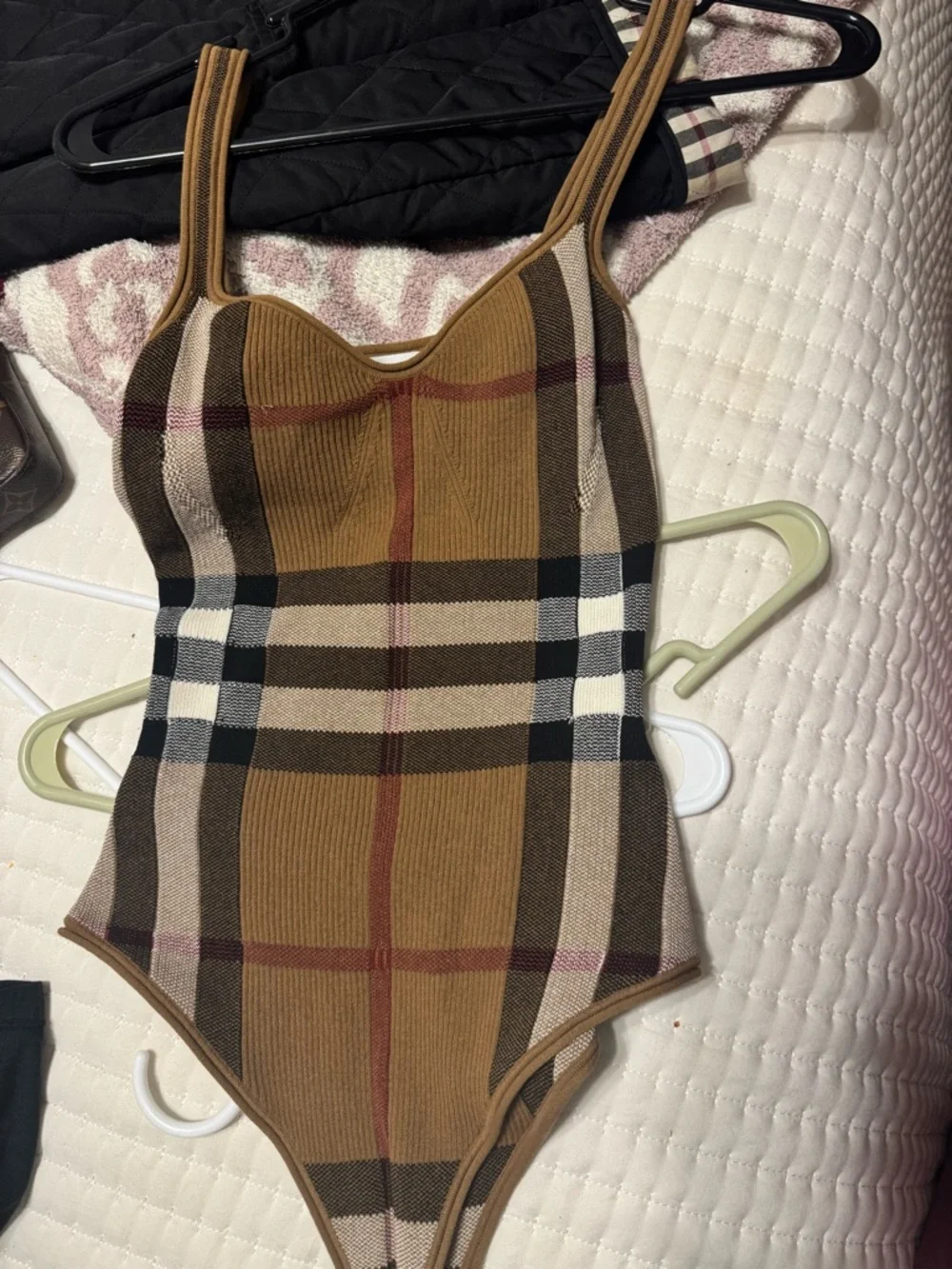 Burberry Check Knit Tank Top in Brown & Beige - Picture 2 of 3